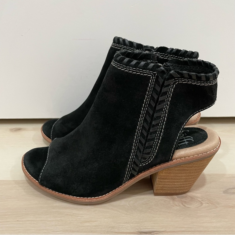 Sofft Maleigha Women's 6.5 Heeled Bootie Black Suede Leather Side Zip Open Toe - Picture 2 of 12